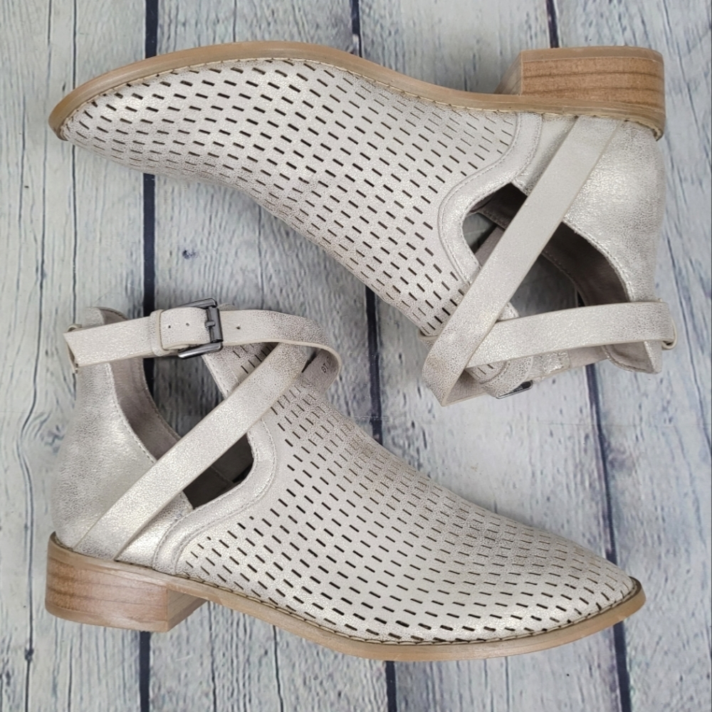 VANESSA WU | Anthropologie gold perforated strappy ankle boots